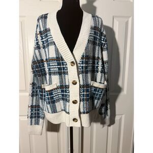 #246 - Women's Large Natural Reflections Plaid Cardigan Sweater